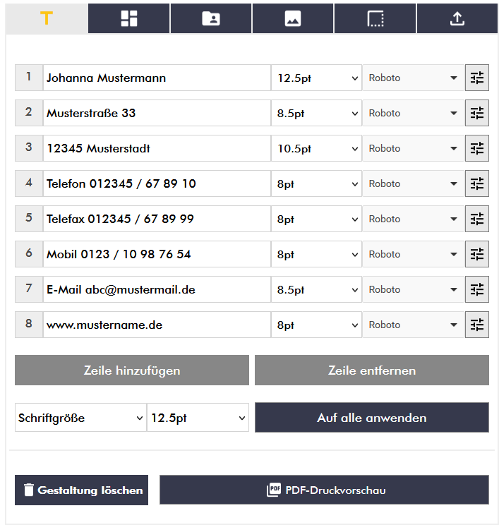 Konfigurator Einstellmöglichkeiten